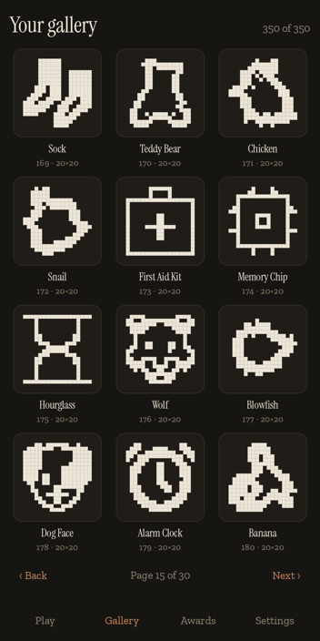 The same page of the gallery on dark stock, with the drawings now light on a dark ground and the same twelve names under them.
